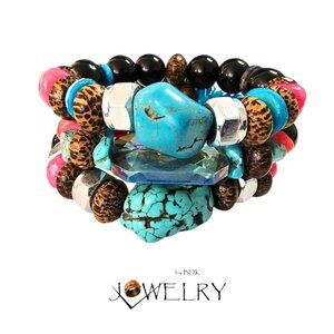 Chunky Statement Turquoise Bracelet Stack